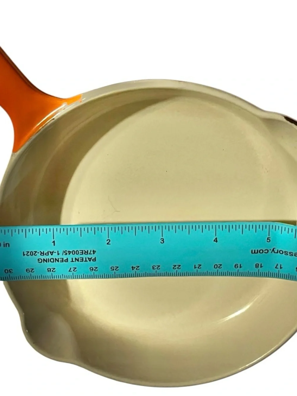 Le Creuset Orange flame Enamel Cast Iron Sm Skillet #16 France Double Spout 6”